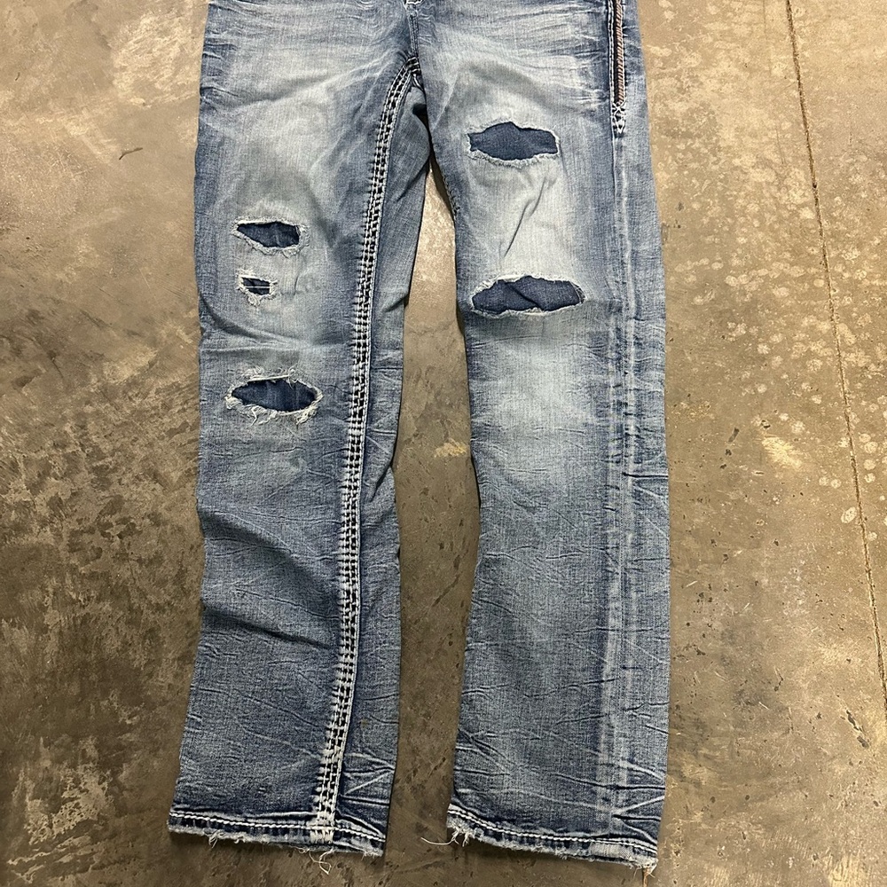 Rock Revival Light Blue Distressed Men's Jeans